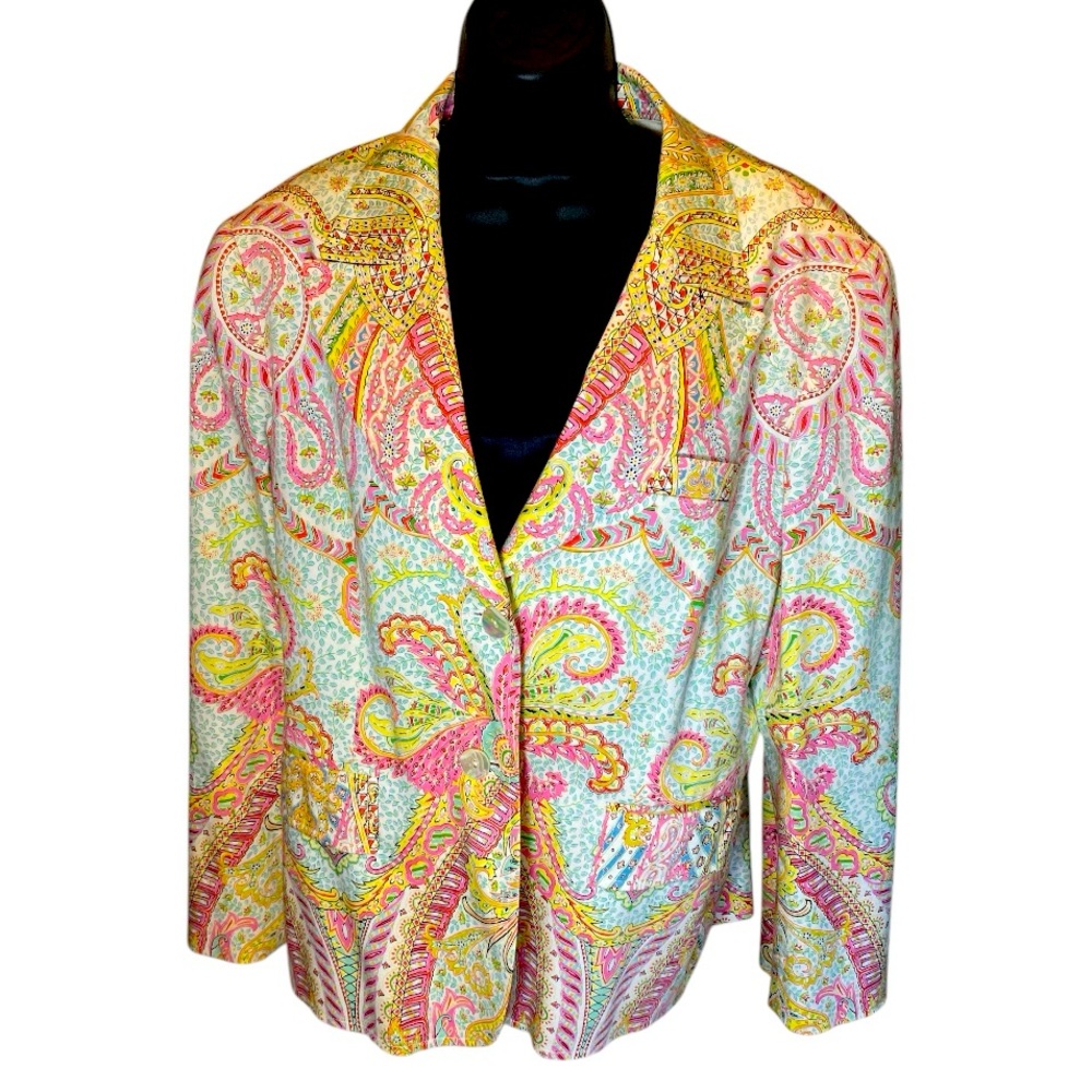 Carlisle Colorful Pastel Paisley Blazer pearlized Button Up Fully Lined 16
